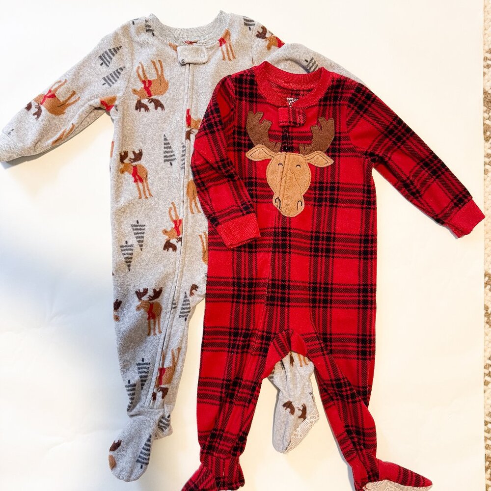 Carter's boys girls bundle of fleece footie pajamas, size 12 months
